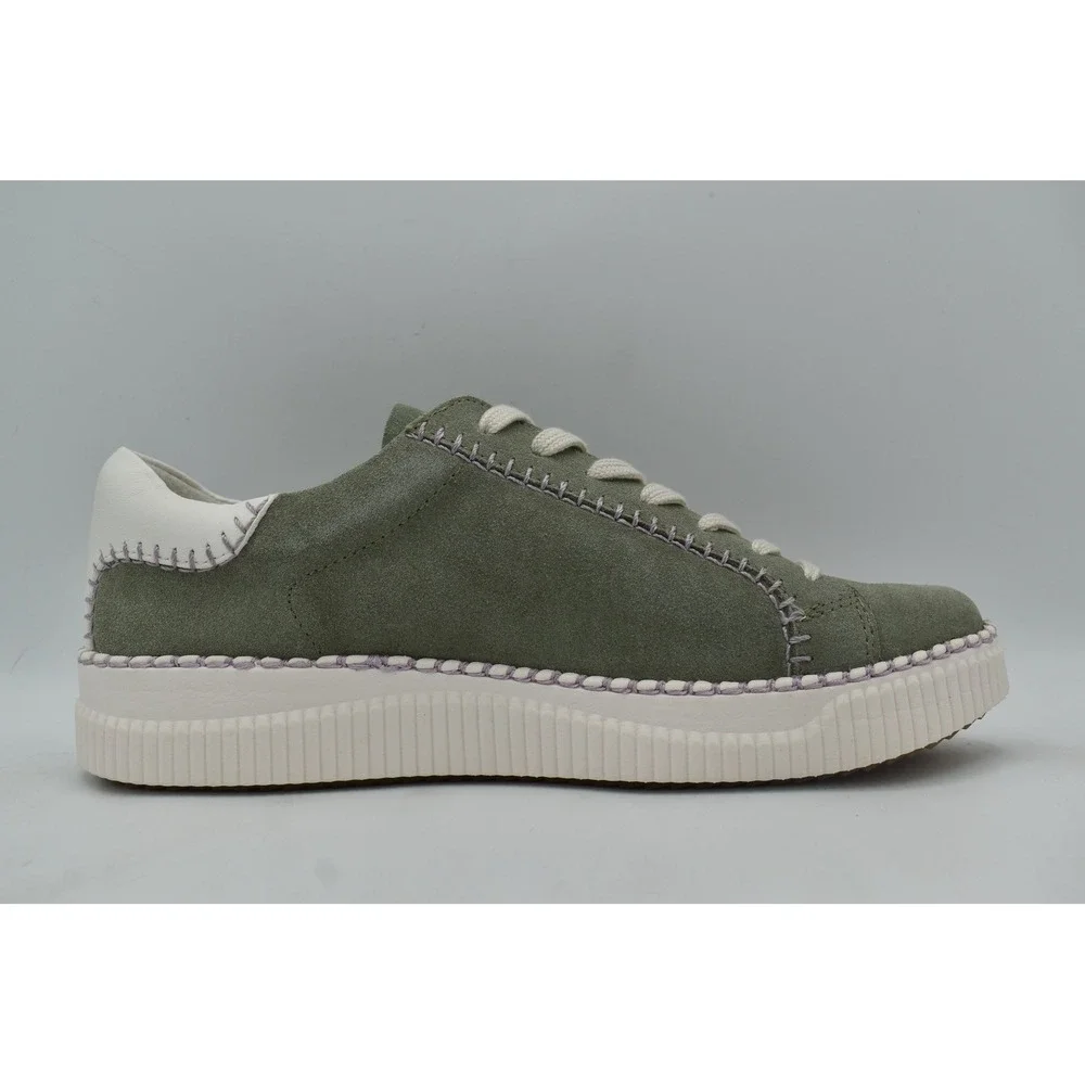 Sofft Frazier Sneaker Women 10 Hedge Green White Suede Platform Shoes NWB